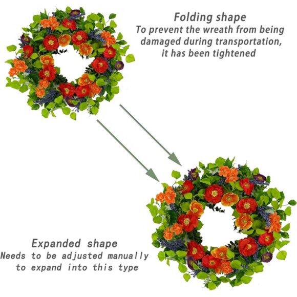 22 inch Artificial Spring Summer Wreaths for Front Door Poppy Wreath - Picture 7 of 8